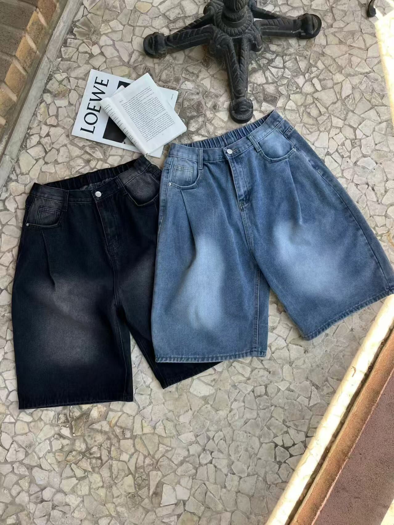 IS6435 後橡筋牛仔5分褲