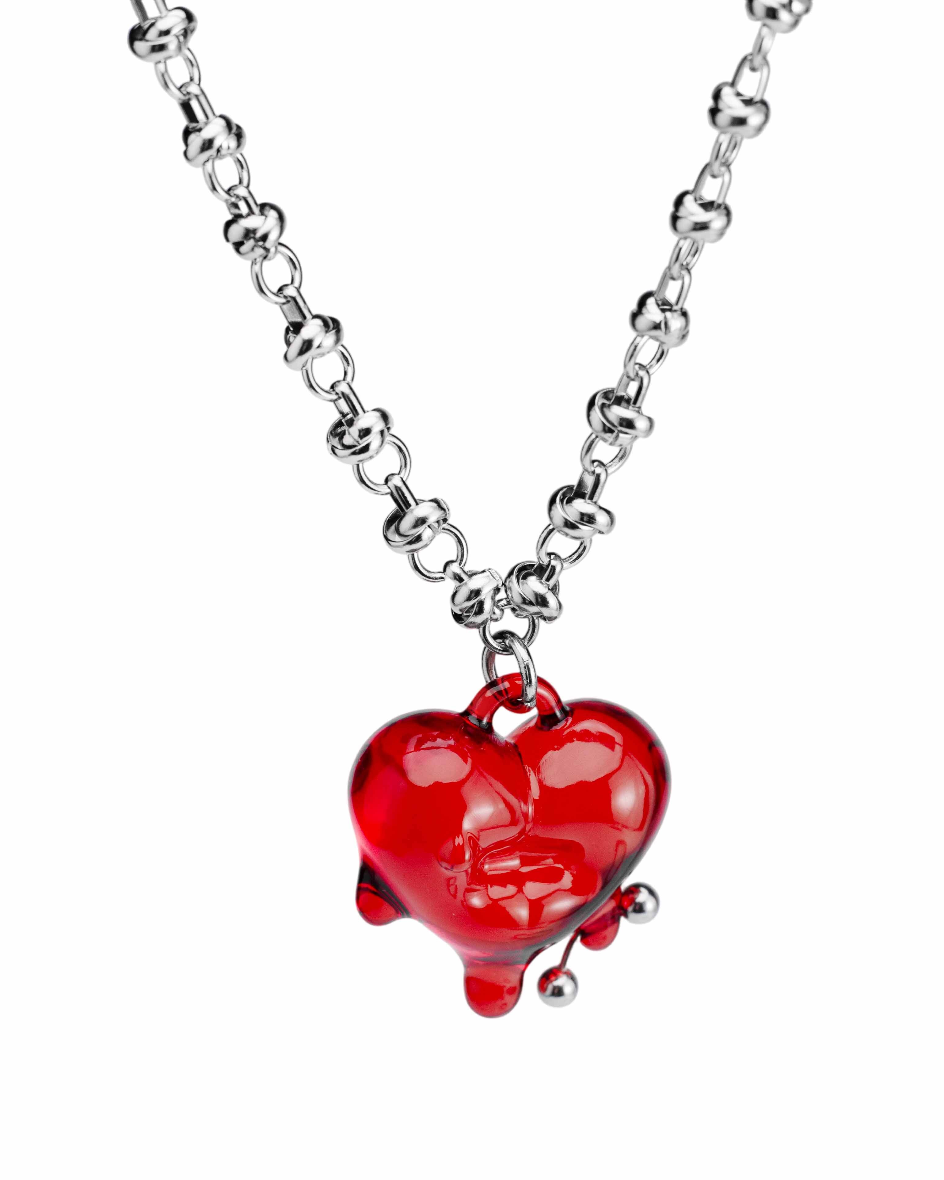 JIMI MELTED HEART NECKLACE - Transparent Red