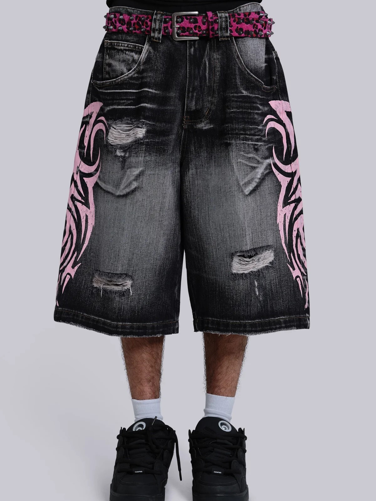 JADED LONDON 刀鋒印花 水洗破壞做舊 七分牛仔褲 Pink Blade Colossus Jorts JMSH5487