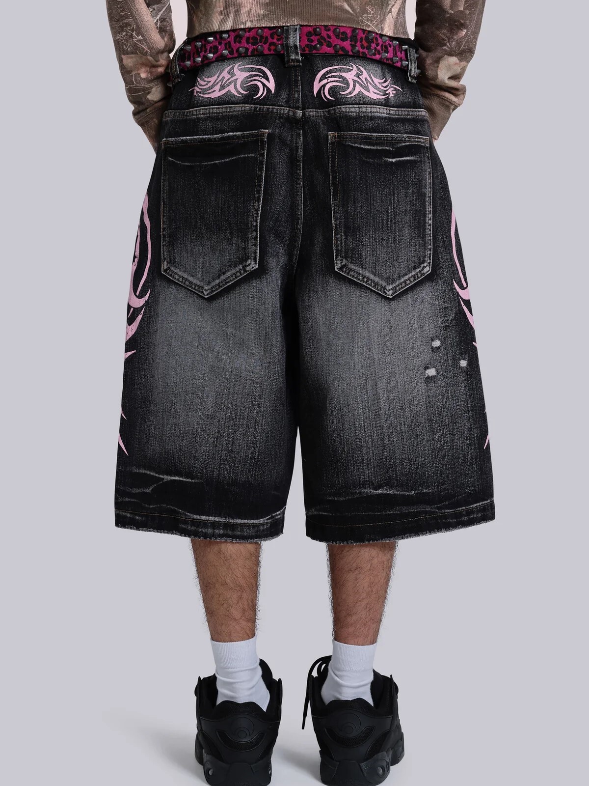 JADED LONDON 刀鋒印花 水洗破壞做舊 七分牛仔褲 Pink Blade Colossus Jorts JMSH5487