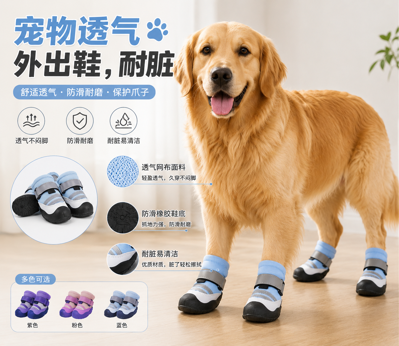 户外防护宠物透气网格耐脏高脚鞋