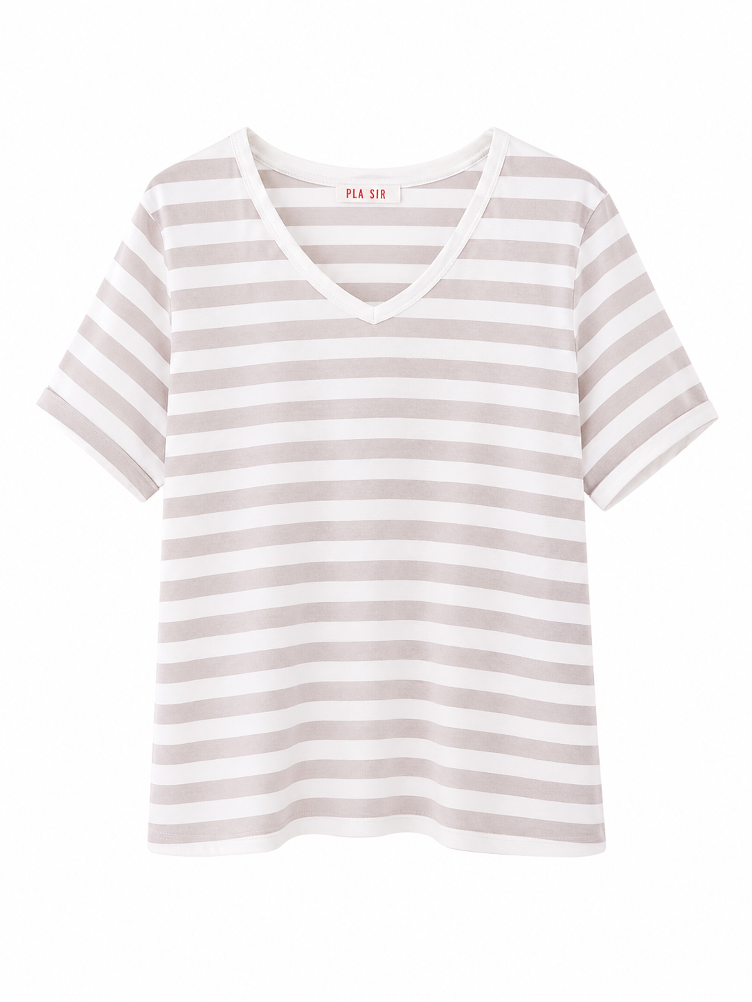 灰白V領條紋T-shirt