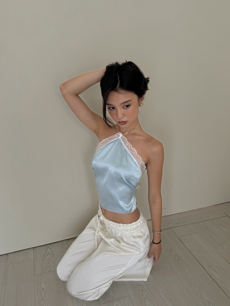 Swan Silk Top-Ice Blue