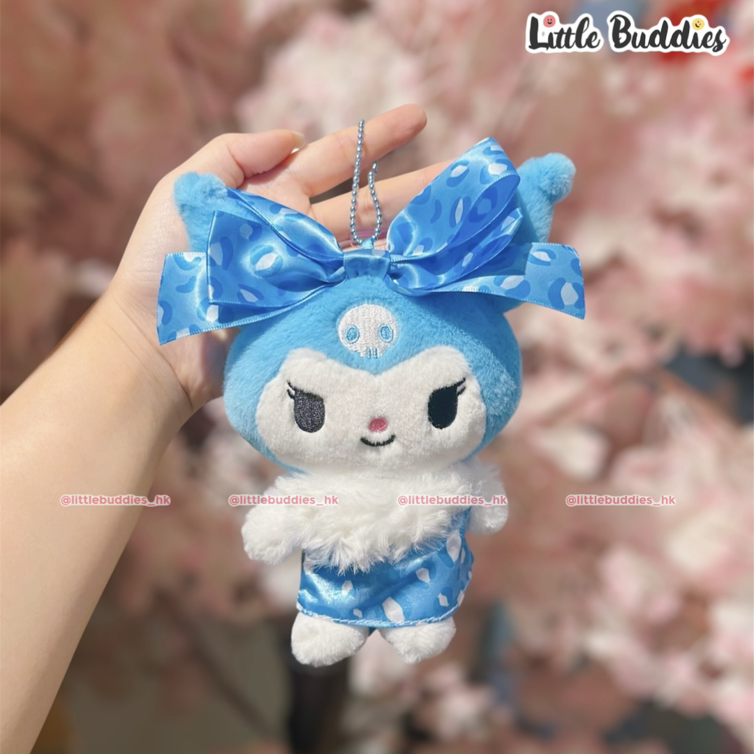 日本 Sanrio 藍色/水色豹紋蝴蝶結造型 公仔匙扣