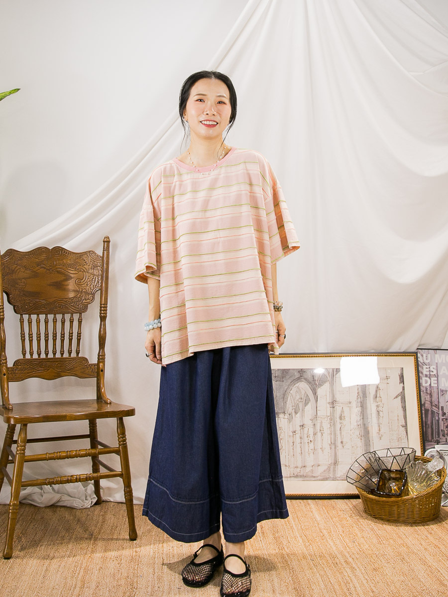 【SUMMER SALE】拼色橫間 COTTON料TOP【不設退換】