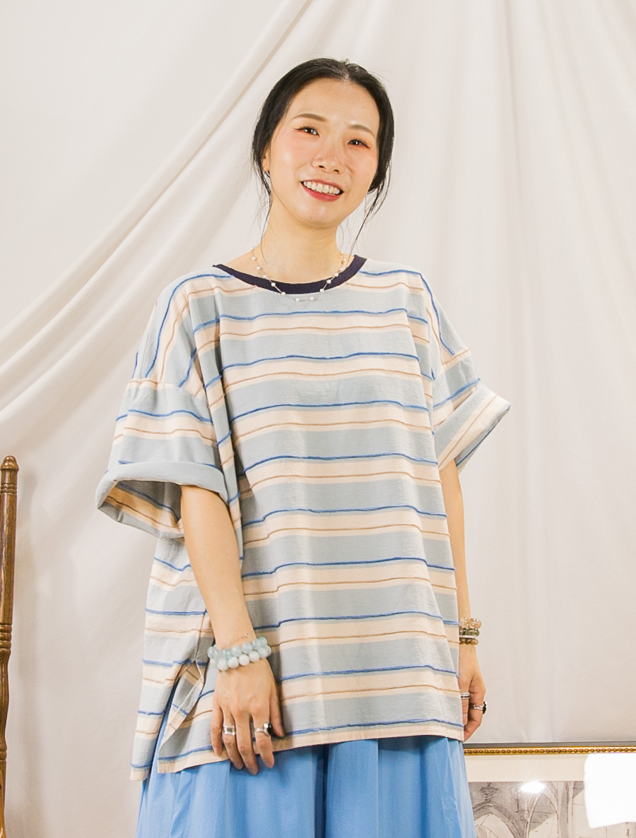 【SUMMER SALE】拼色橫間 COTTON料TOP【不設退換】