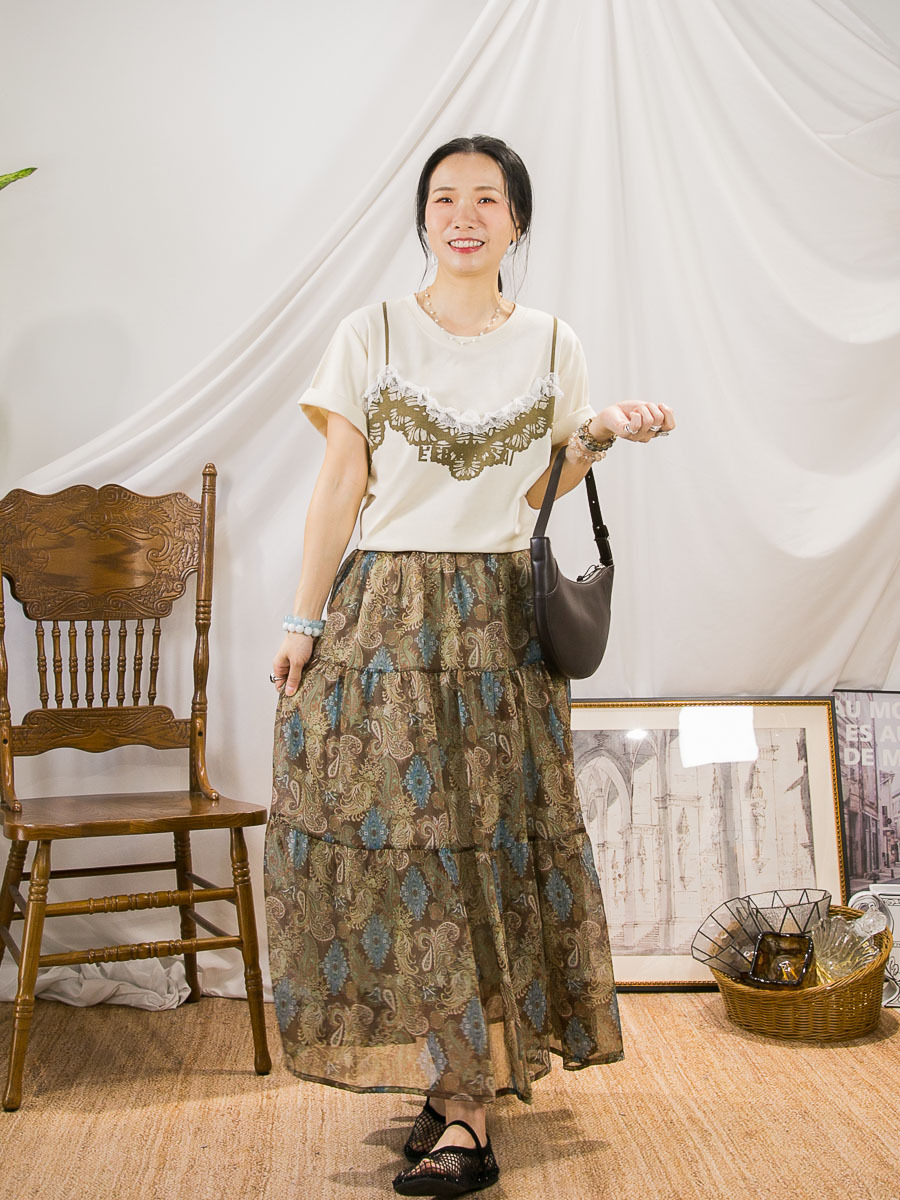 【SUMMER SALE】胸位LACE RUFFLE 釘珍珠．圖案PRINT．COTTON料TOP【不設退換】