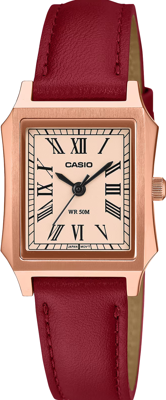 萬年鐘錶 - CASIO 卡西歐  玫瑰金框時尚方形羅馬數字皮革款女錶  LTP-B190RGL-4B 錶徑23.5MM