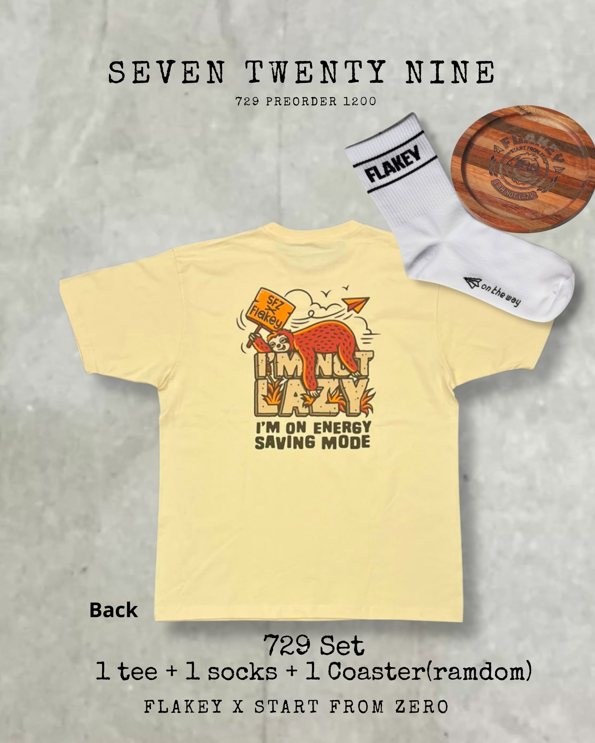 729 I AM CHARGING printed 米黃 T-shirt SET