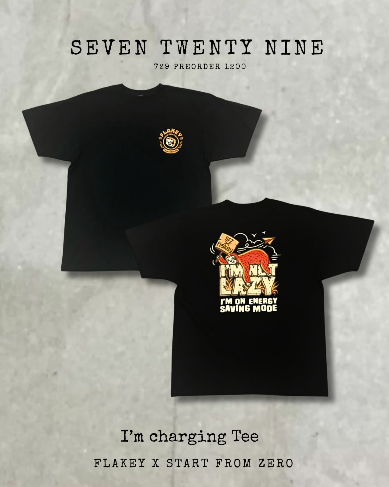 729 I AM CHARGING printed 黑色 T-shirt SET