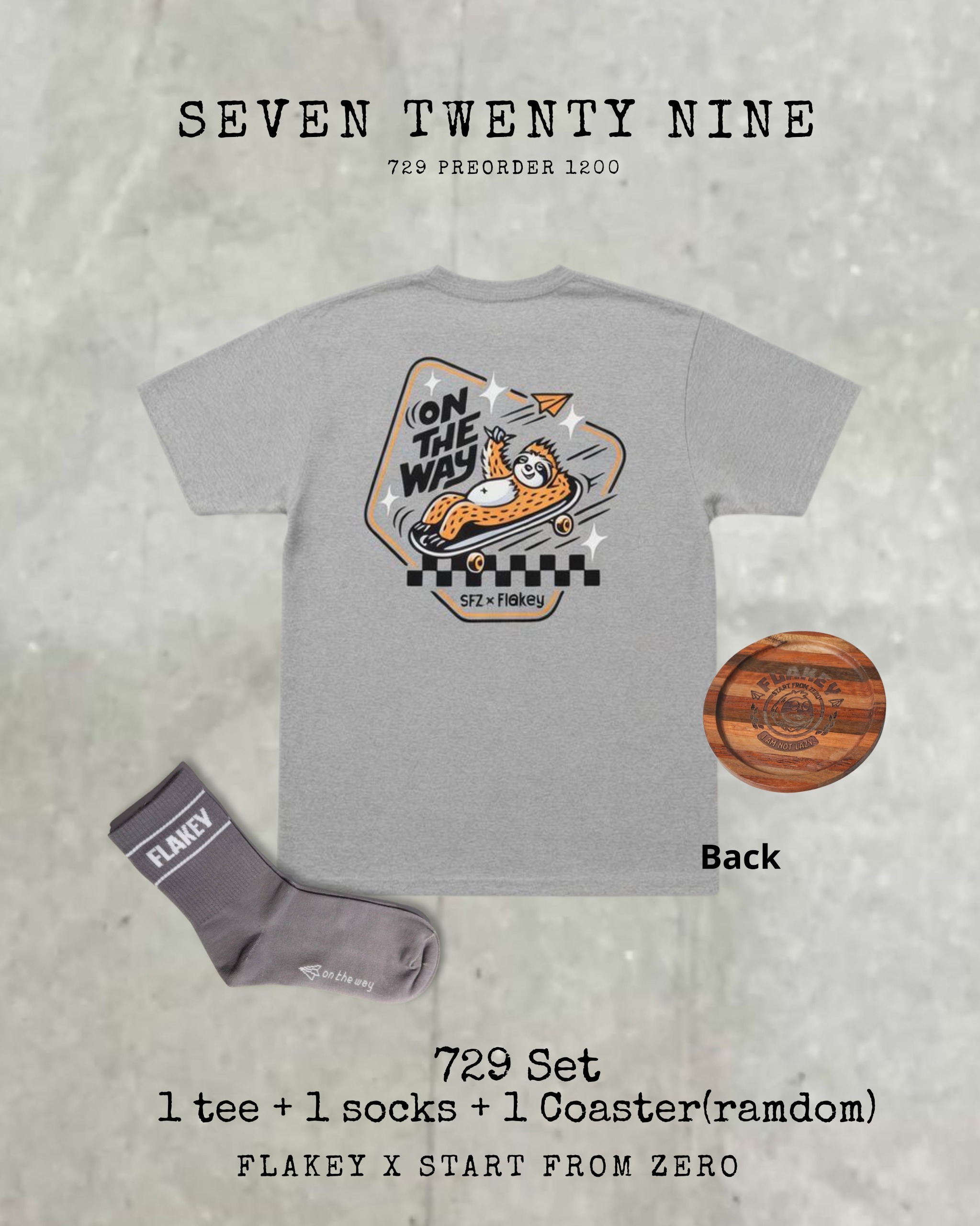 729 ON THE WAY printed 花灰 T-shirt SET
