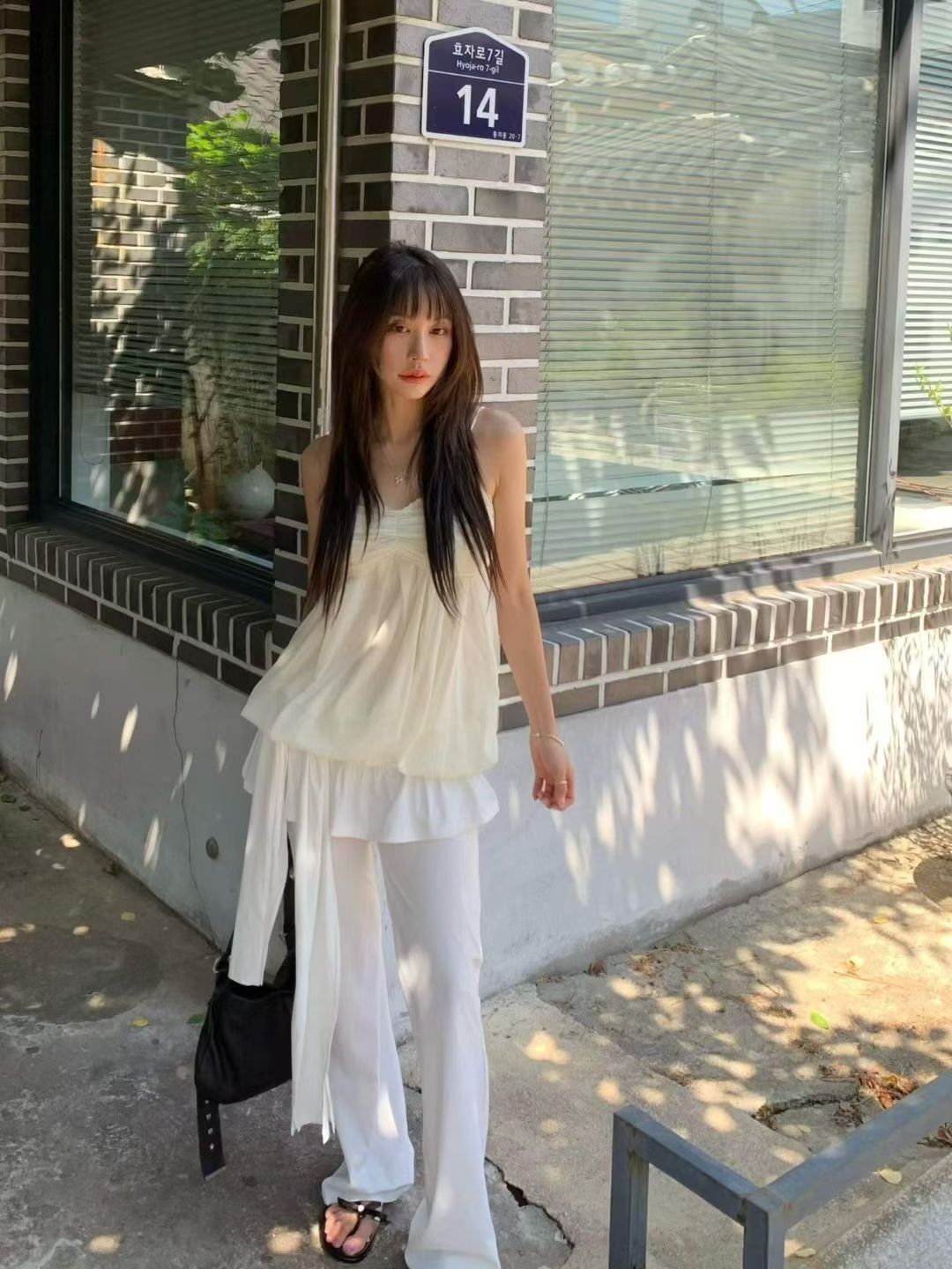 吊帶垂紗泡泡長背心