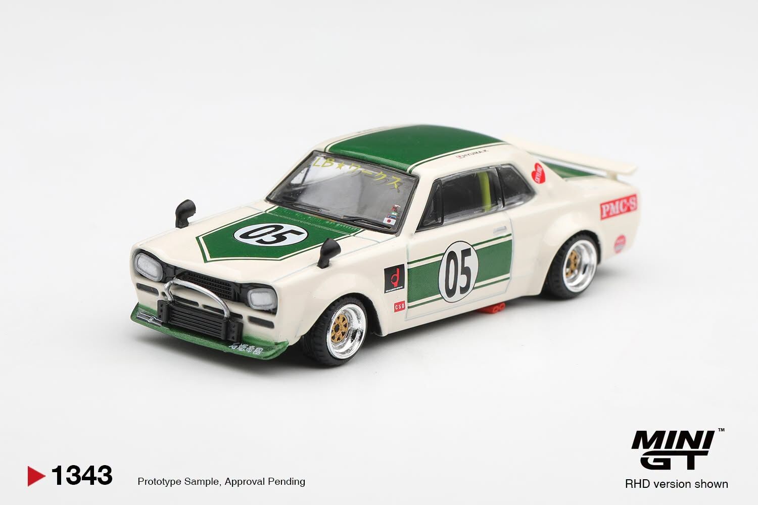 [預訂] MINI GT #1343 日產Nissan Skyline LB-WORKS "HAKOSUKA" 白／綠色 右軚