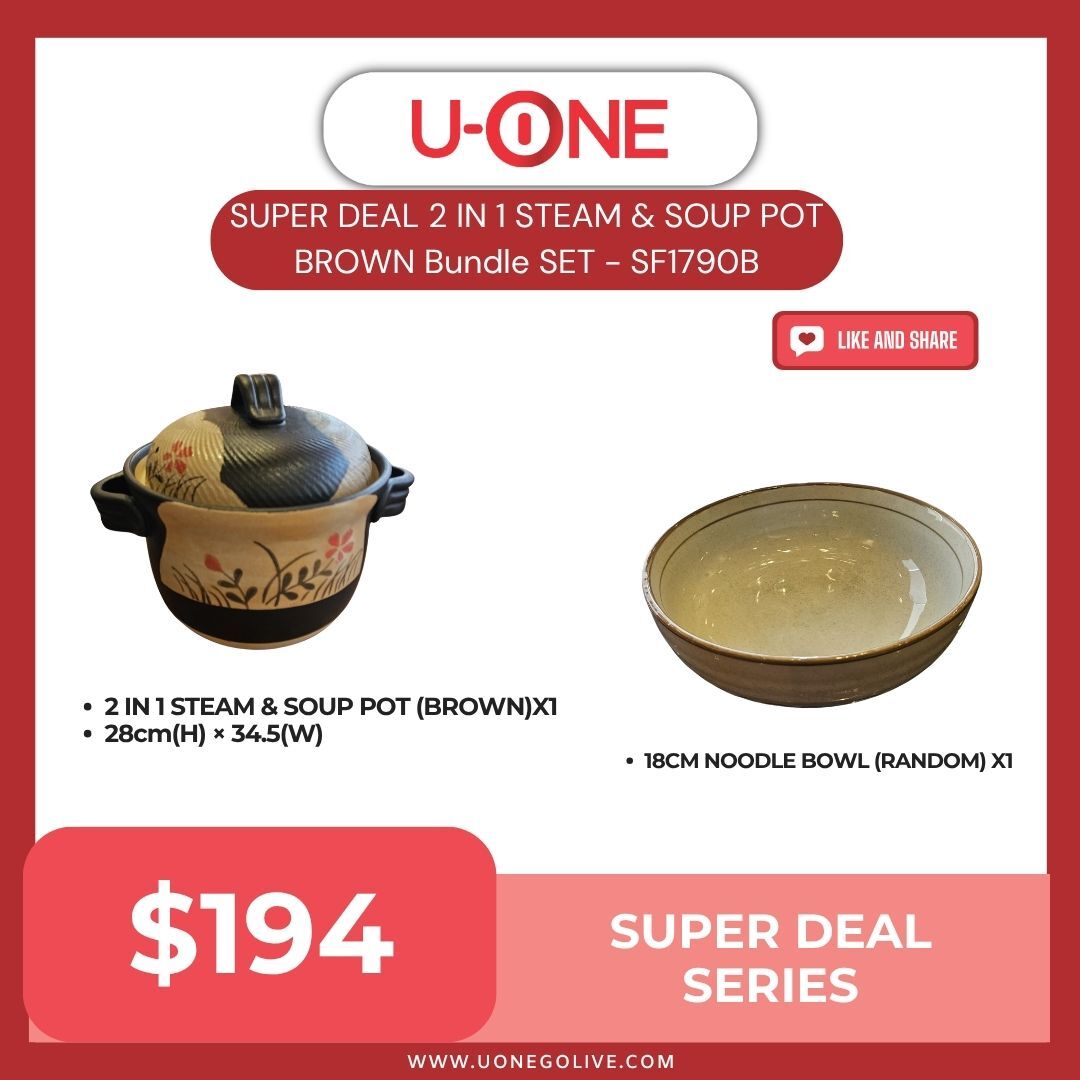 PRE-ORDER : SUPER DEAL 2 IN 1 STEAM & SOUP POT BROWN Bundle SET - SF1790B