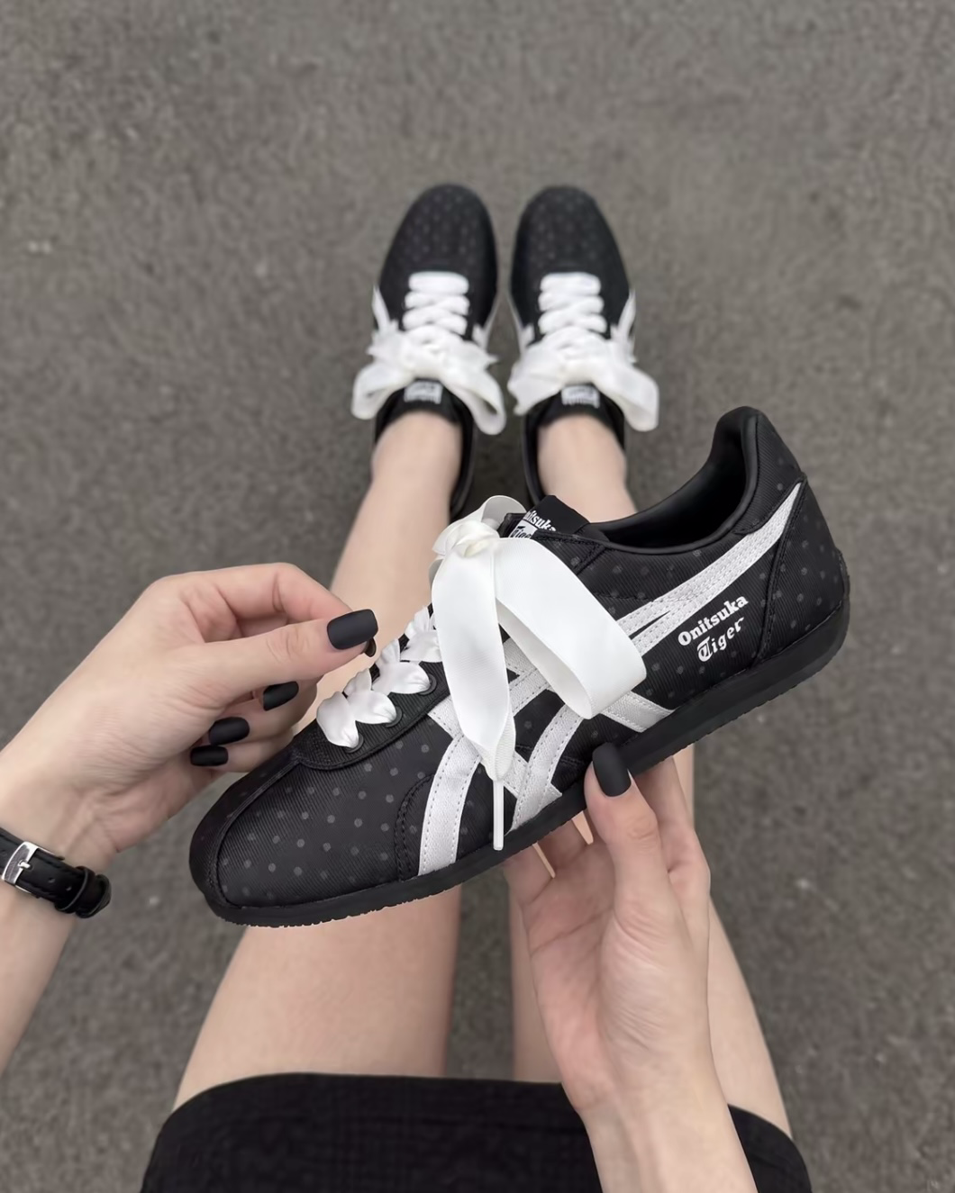 ONITSUKA TIGER RUNSPARK 鬼塚虎 黑白波點 緞帶 低筒休閒鞋 女鞋