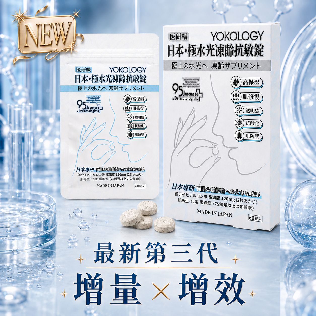 YOKOLOGY日本醫研新升級「極上水光抗敏丸」｜水光肌彈凍齡丸•第三代新配方（一盒60粒）