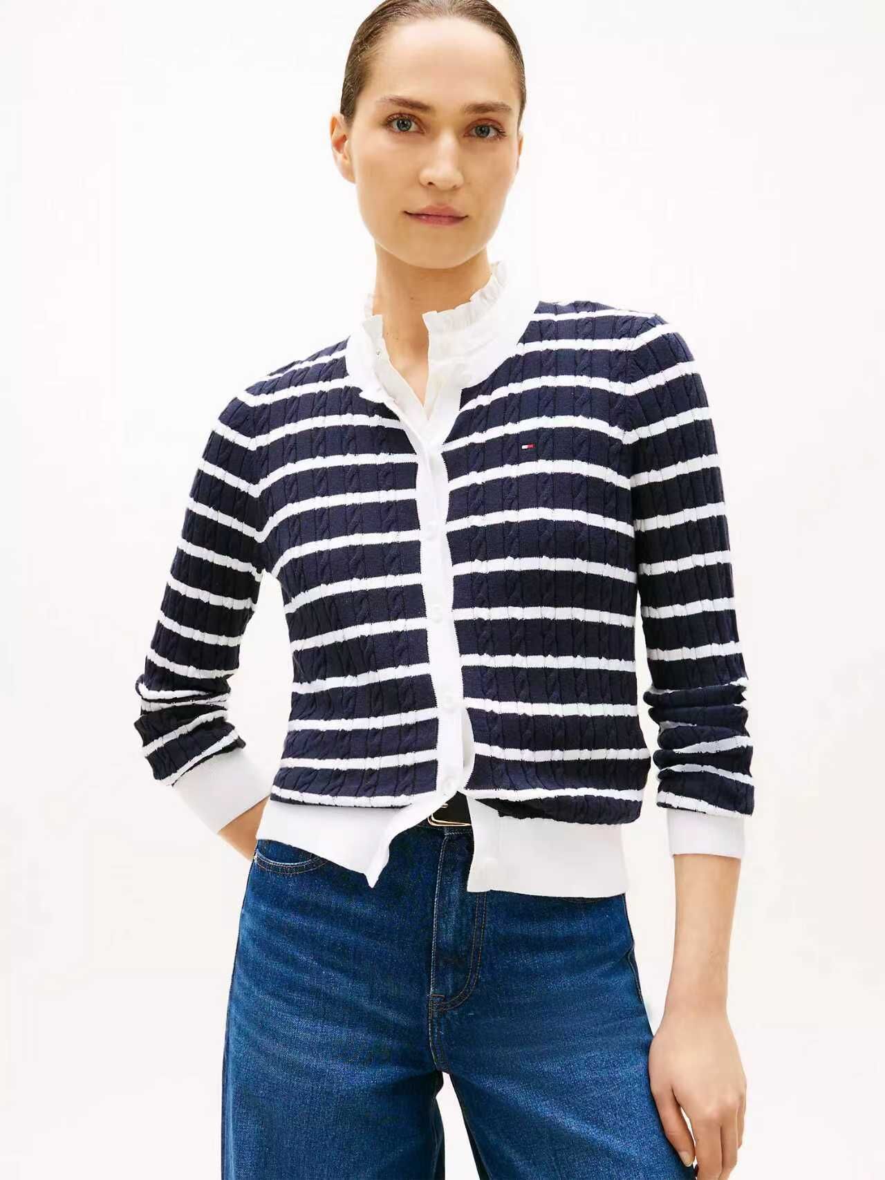 【預購】TOMMY HILFIGER H072409 女裝麻花針織外套 (深藍色條紋)