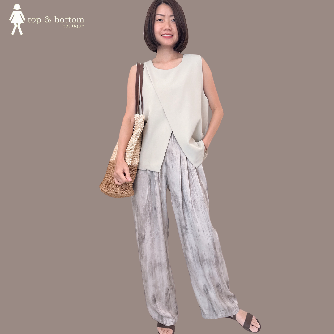 PAINT PRINTED SATIN WIDE LEG PANT