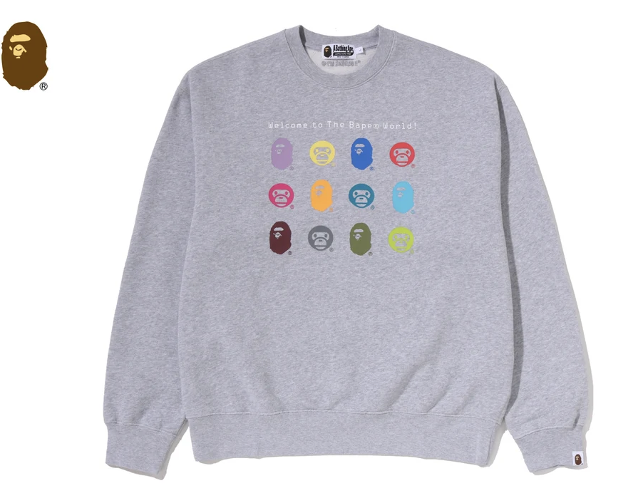 【BAPE男生】0725發售 寬版HEAVY WASHED MULTI MILO LOGO RELAXED FIT CREWNECK SWEATSHIRT