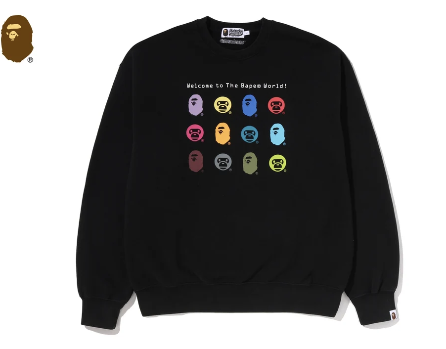 【BAPE男生】0725發售 寬版HEAVY WASHED MULTI MILO LOGO RELAXED FIT CREWNECK SWEATSHIRT