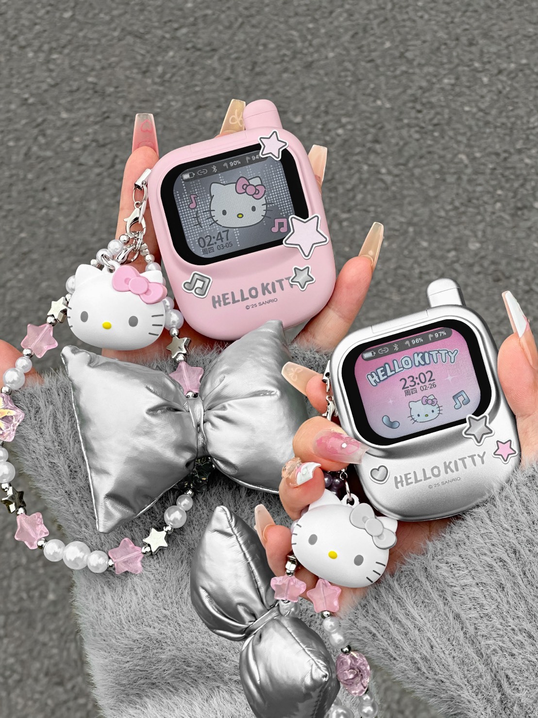 正版授權 SANRIO 三麗鷗 HELLO KITTY 手機造型螢幕 藍牙耳機 兩色