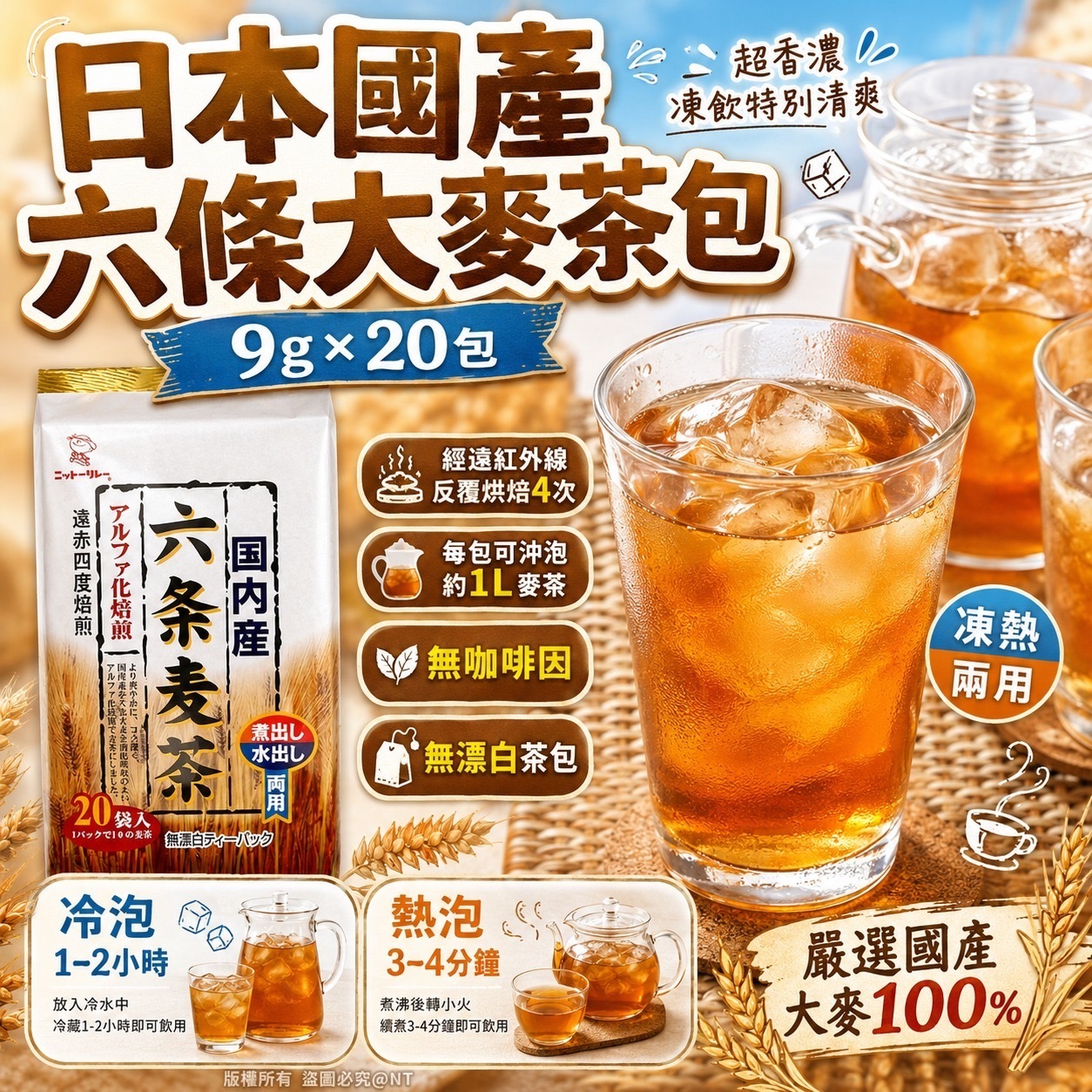 日本國產六條大麥茶包9g×20包
