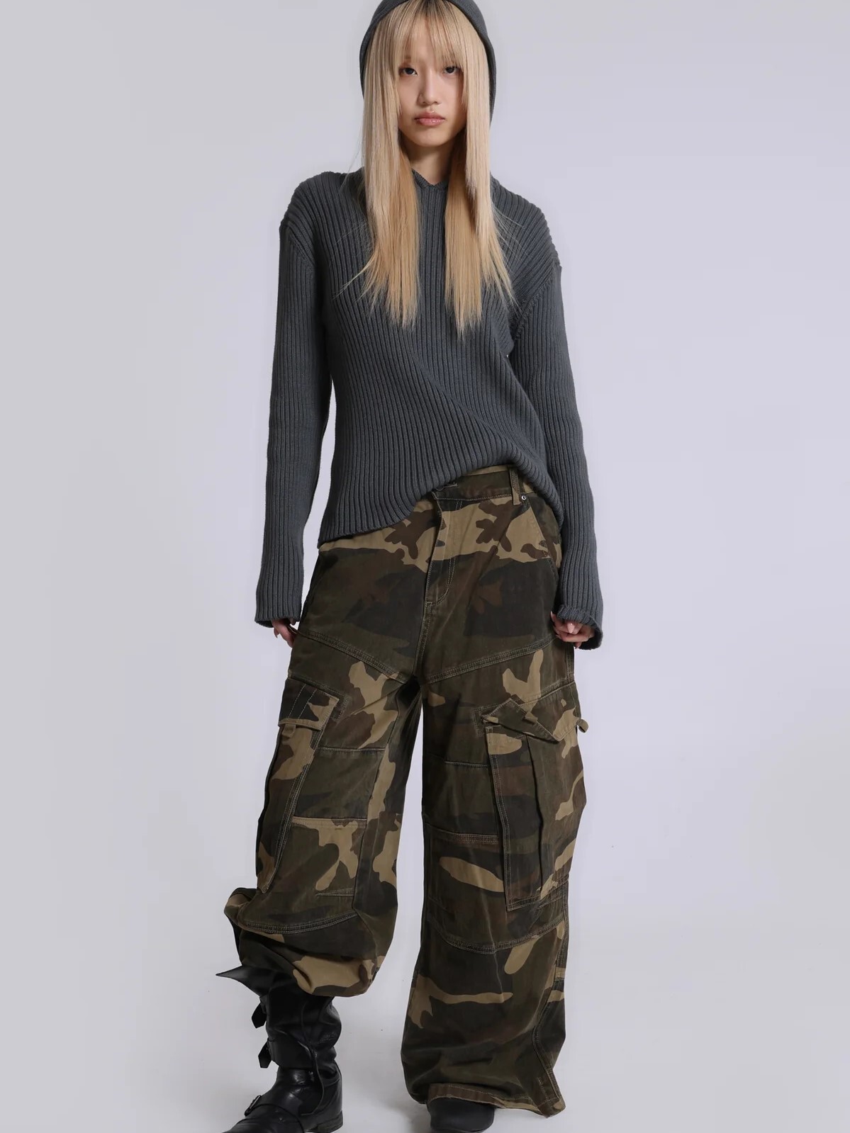 JADED LONDON 多口袋 迷彩拼接 寬鬆直筒工裝長褲 Camo Cadet Cargo JMCP6329