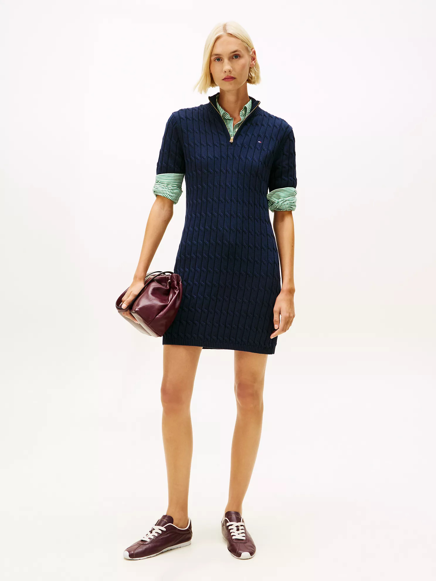 【預購】TOMMY HILFIGER H072417 女裝半拉鏈短袖連身裙 (深藍色)