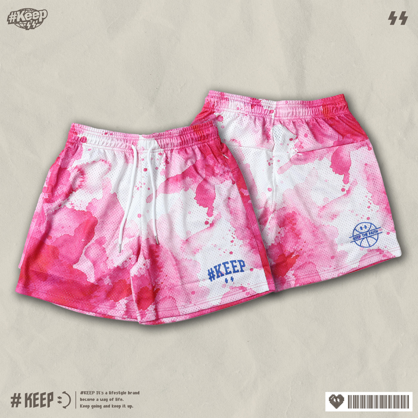 #KEEP SPLASHED INK SHORTS 水彩 潑墨 短褲 暈染 抽繩 網眼 膝上 黑色 粉色 運動 球褲【KS359】ABshorts LUKA KS180