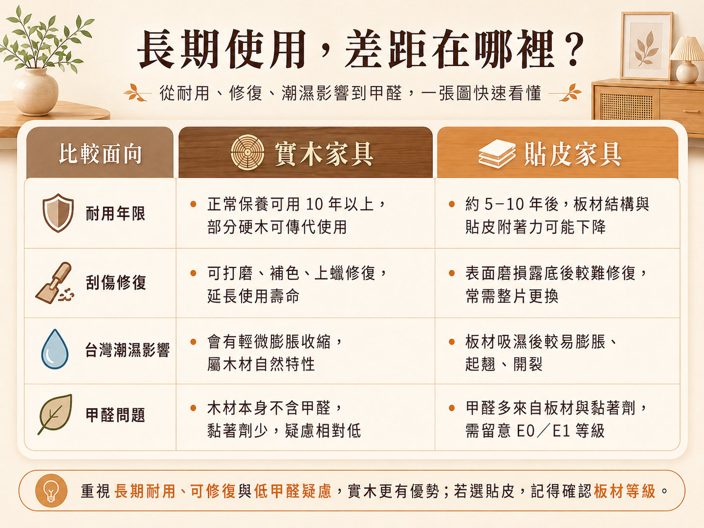 比較實木與貼皮家具優勢