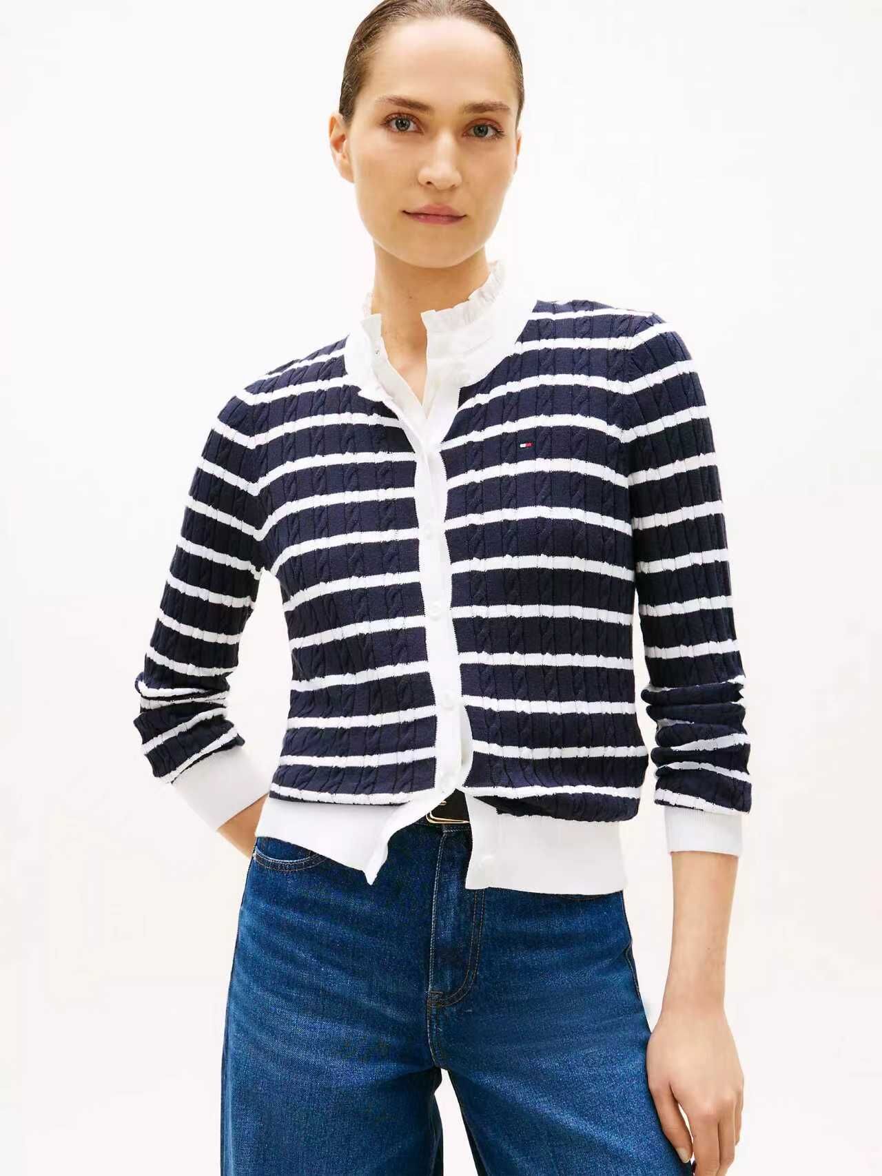 【預購】TOMMY HILFIGER H072425 女裝針織開襟外套 (深藍條紋)