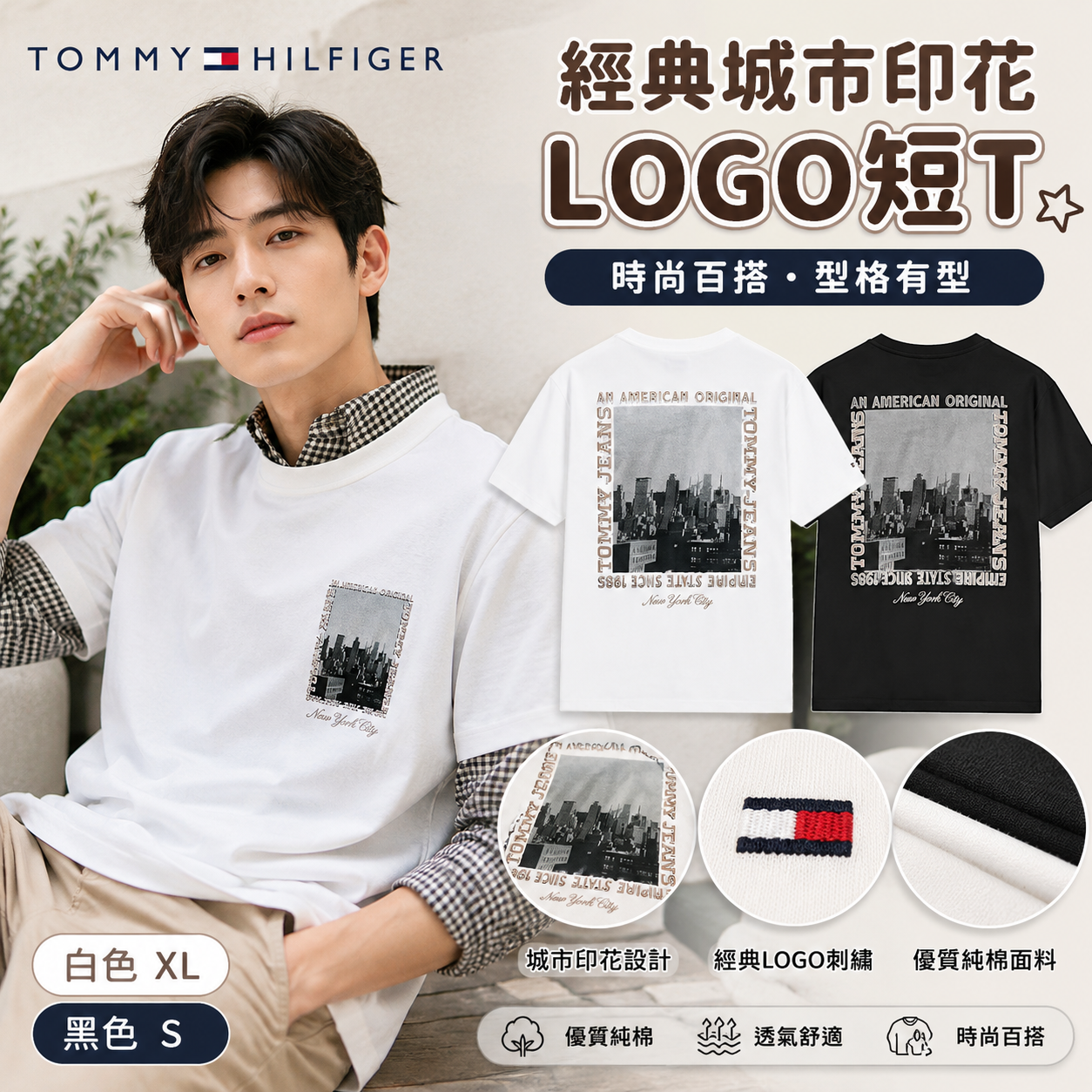 【預購】TOMMY HILFIGER H072420 男裝城市印花純棉短袖上衣