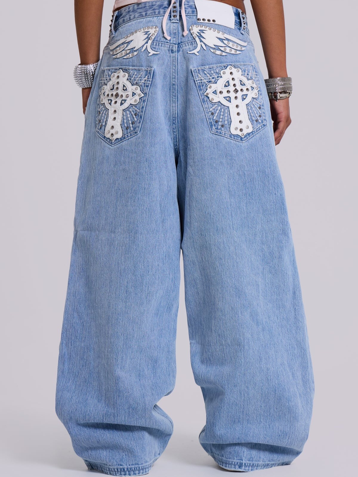 JADED LONDON 鉚釘十字皮革 巨型闊腿牛仔褲 Blue Sapphire XL Colossus Jeans JMJE5810