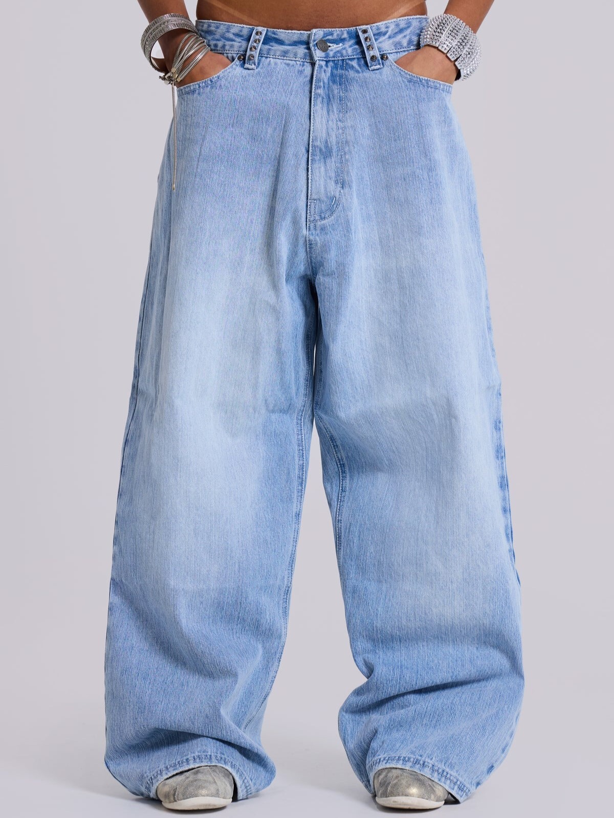 JADED LONDON 鉚釘十字皮革 巨型闊腿牛仔褲 Blue Sapphire XL Colossus Jeans JMJE5810