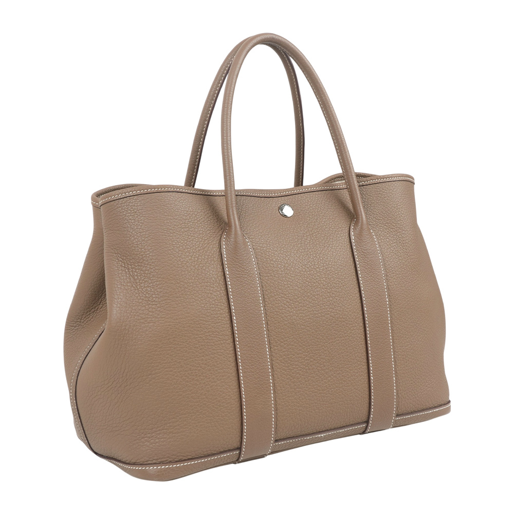 【Hermès】Garden Party 36cm 銀釦牛皮手提包(大象灰)