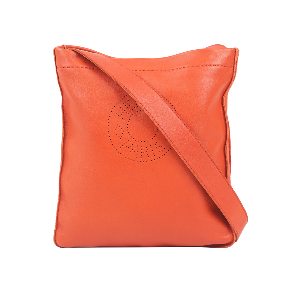 【Hermès】Clou De Selle 洞洞標誌小羊皮斜背包(橘色)