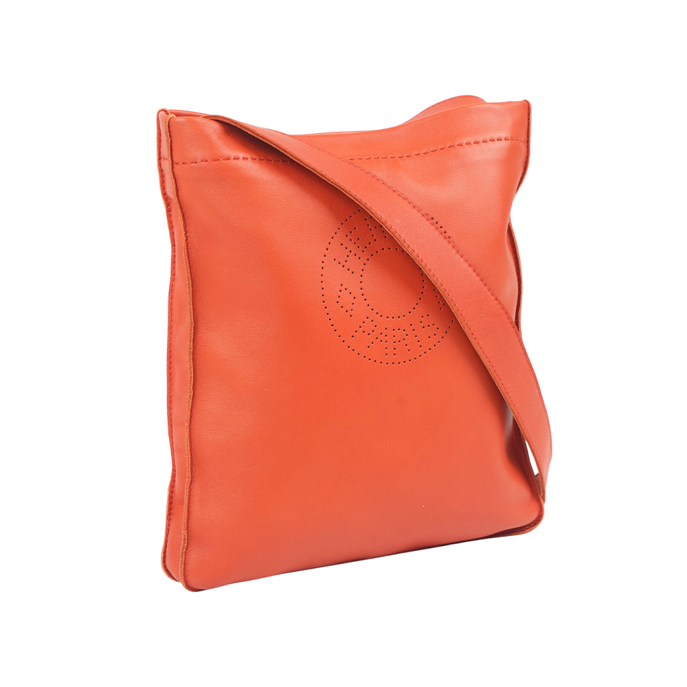 【Hermès】Clou De Selle 洞洞標誌小羊皮斜背包(橘色)