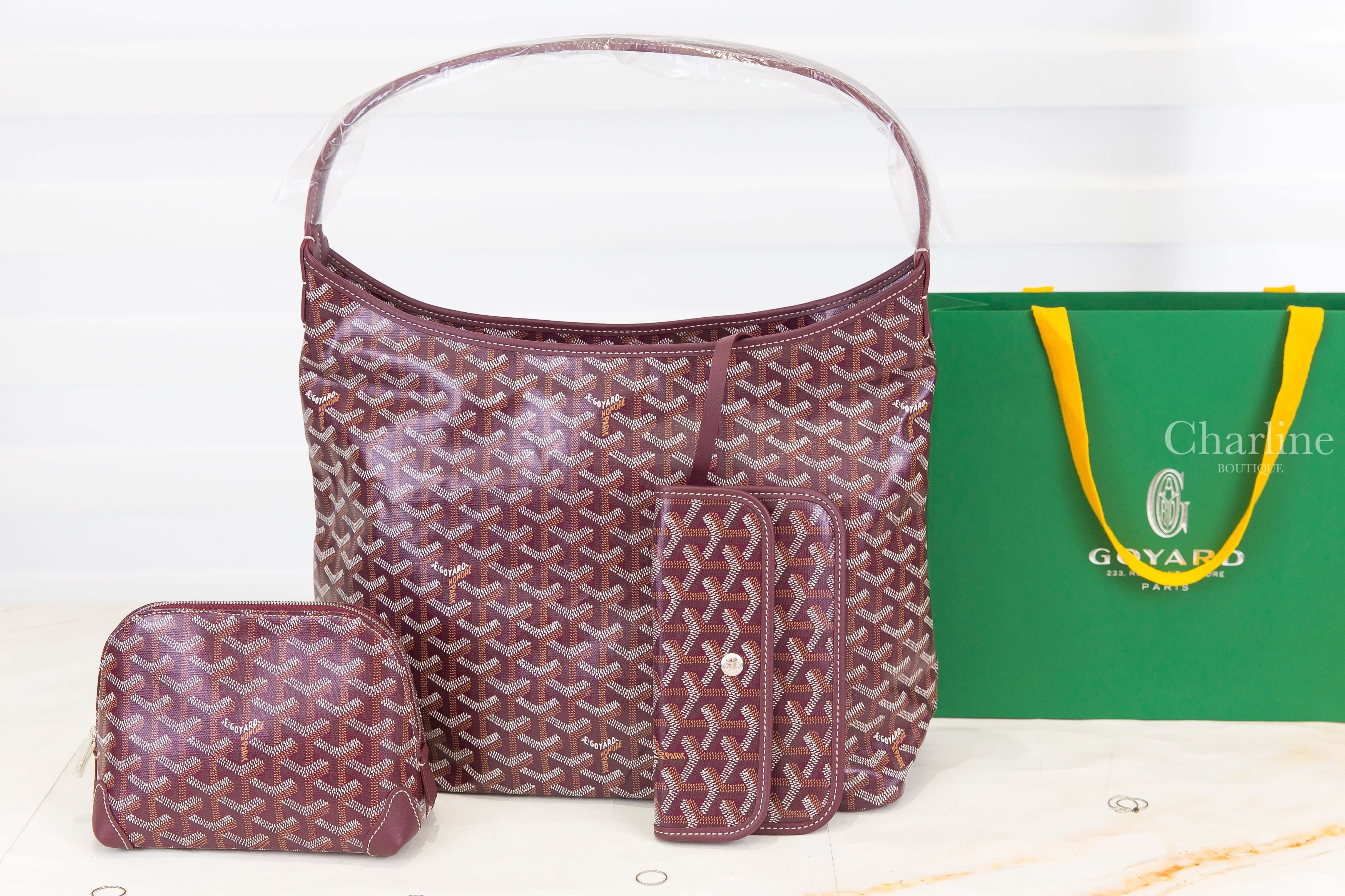 Goyard Vendôme Cosmetic Pouch 勃根地酒紅色帆布小牛皮黃色內裡拉鍊化妝包,Goyard Bohème Hobo Bag 勃根地酒紅色帆布小牛皮同色手提肩背包-Charline Boutique 精品代購