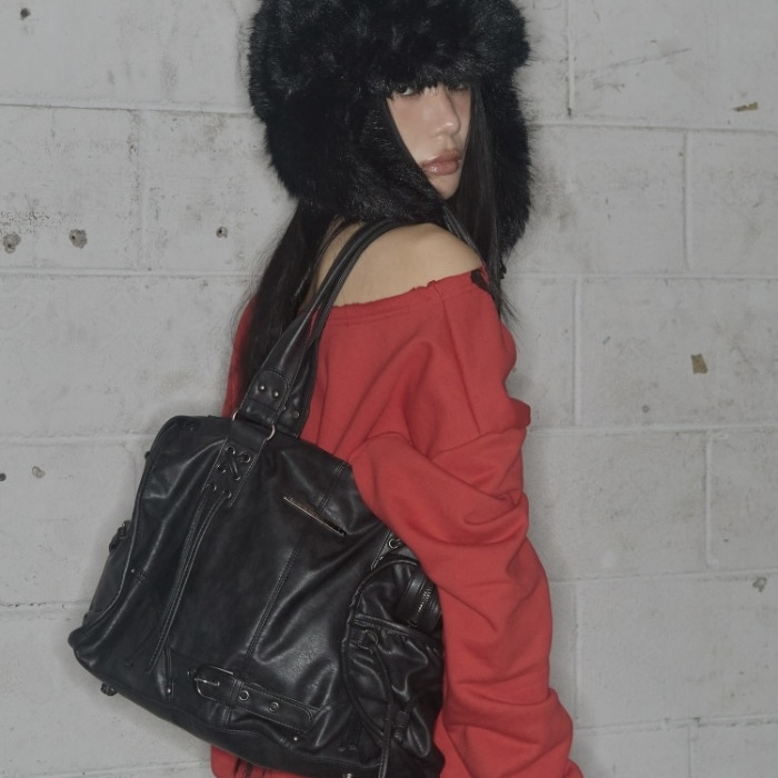 FANCY CLUB BELTED WASHING LEATHER BAG 復古水洗 繫帶機車包 肩背 斜背 兩用 三色