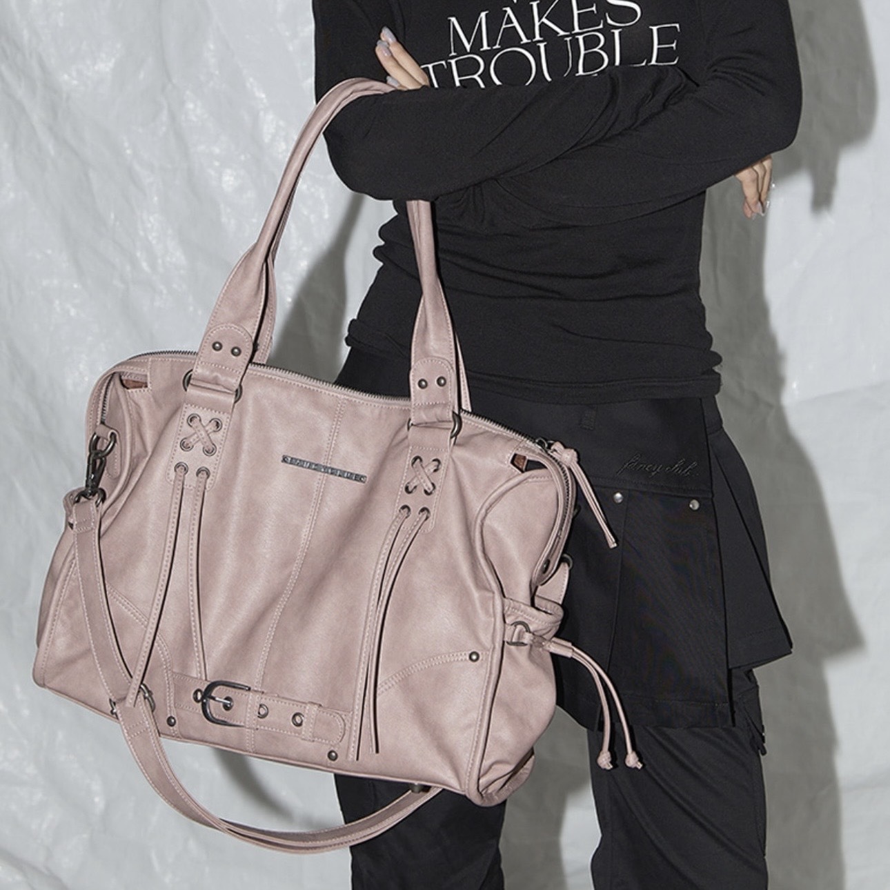 FANCY CLUB BELTED WASHING LEATHER BAG 復古水洗 繫帶機車包 肩背 斜背 兩用 三色