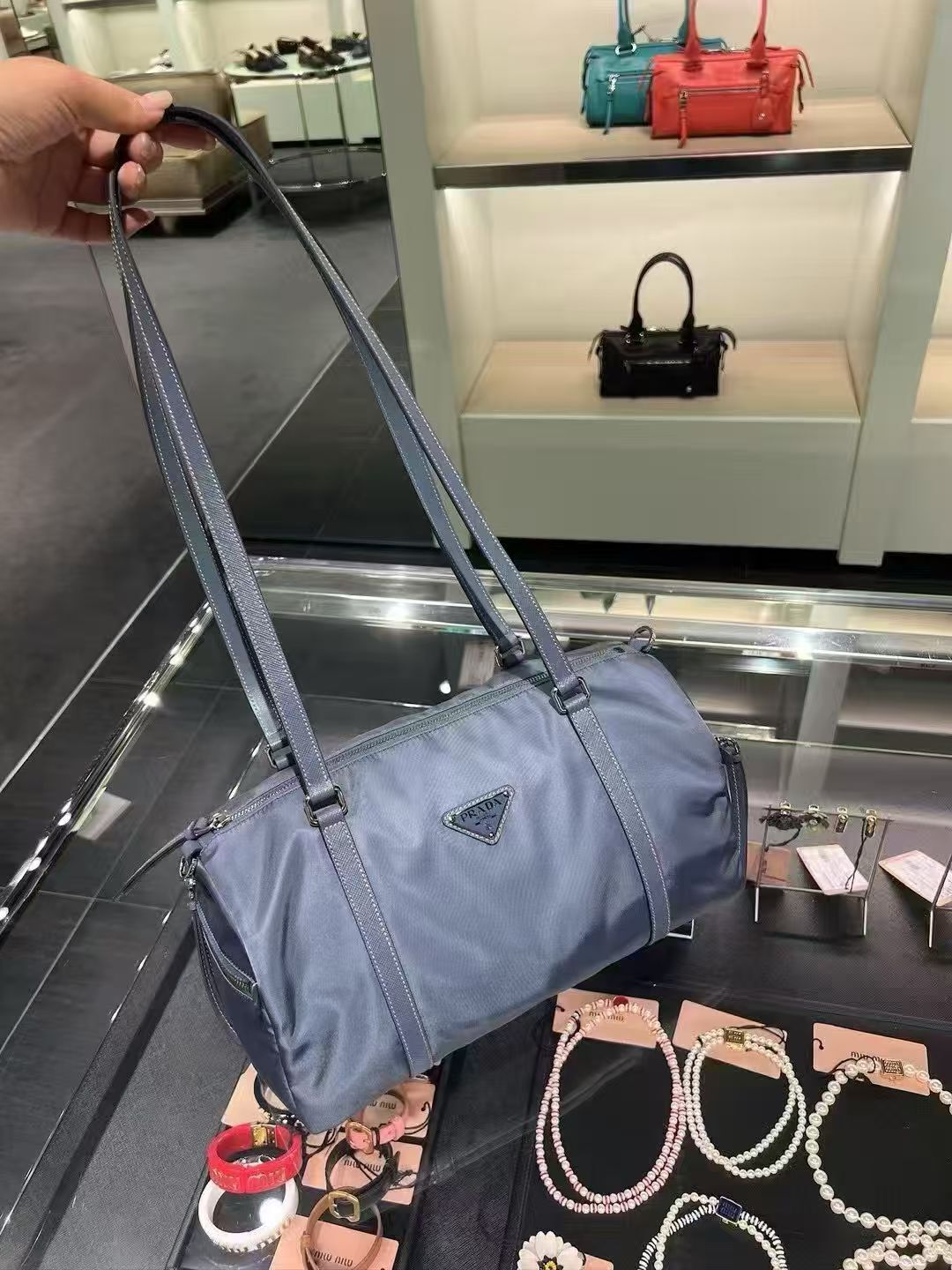【預購】Prada S072437 單肩包 (灰藍色)