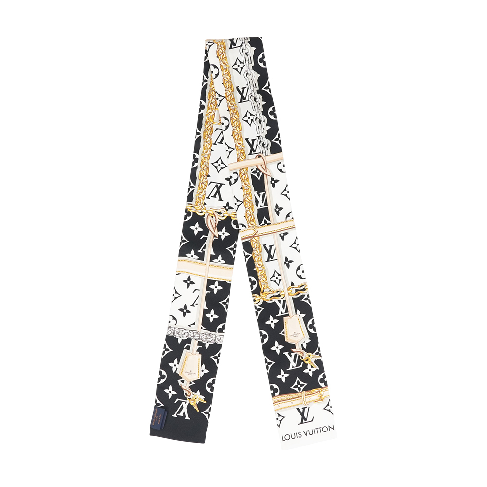 【Louis Vuitton】Monogram Confidential 鍊條細節長絲巾(黑色)