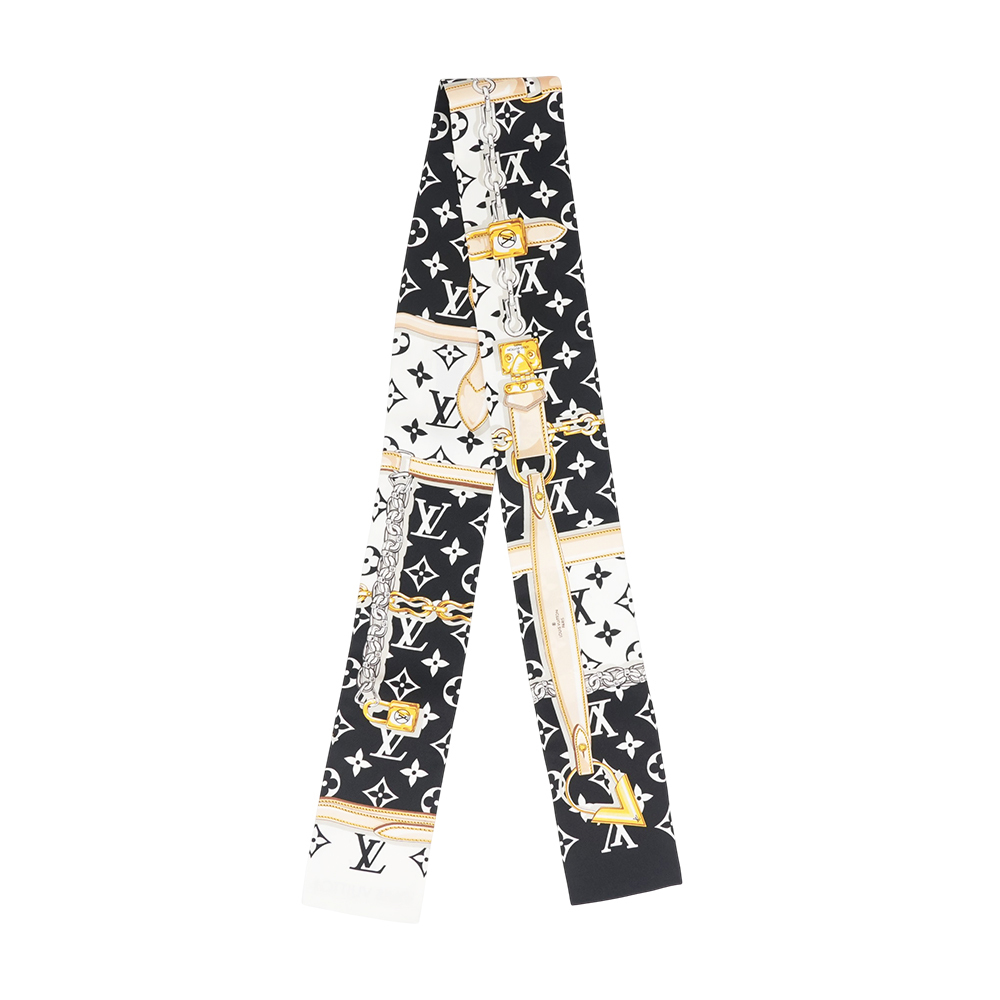 【Louis Vuitton】Monogram Confidential 鍊條細節長絲巾(黑色)