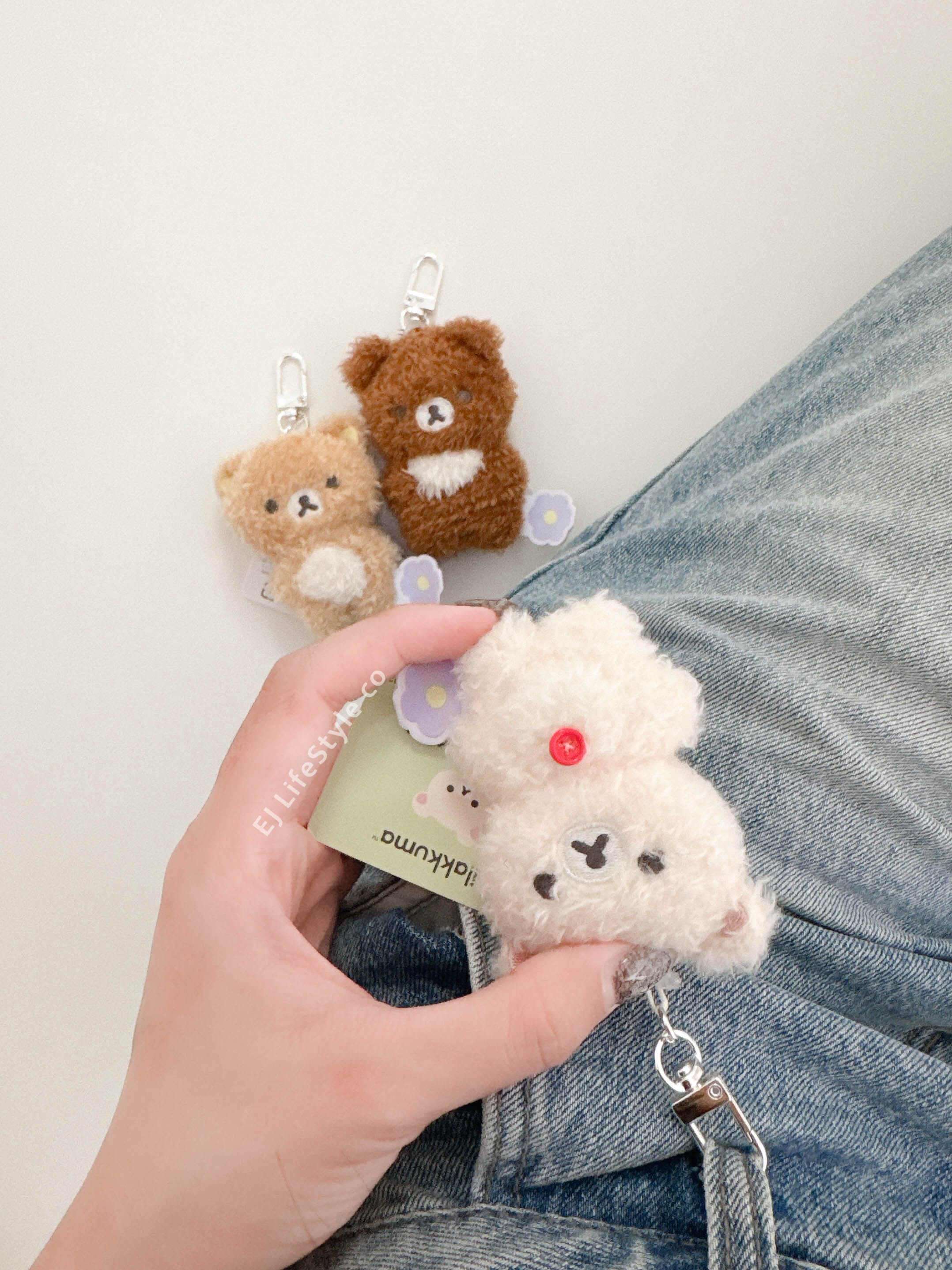 🇯🇵 RILAKKUMA 拉拉熊 絨毛小花系列 小白熊 茶小熊 絨毛玩偶 小公仔 吊飾 鑰匙圈 / 現貨