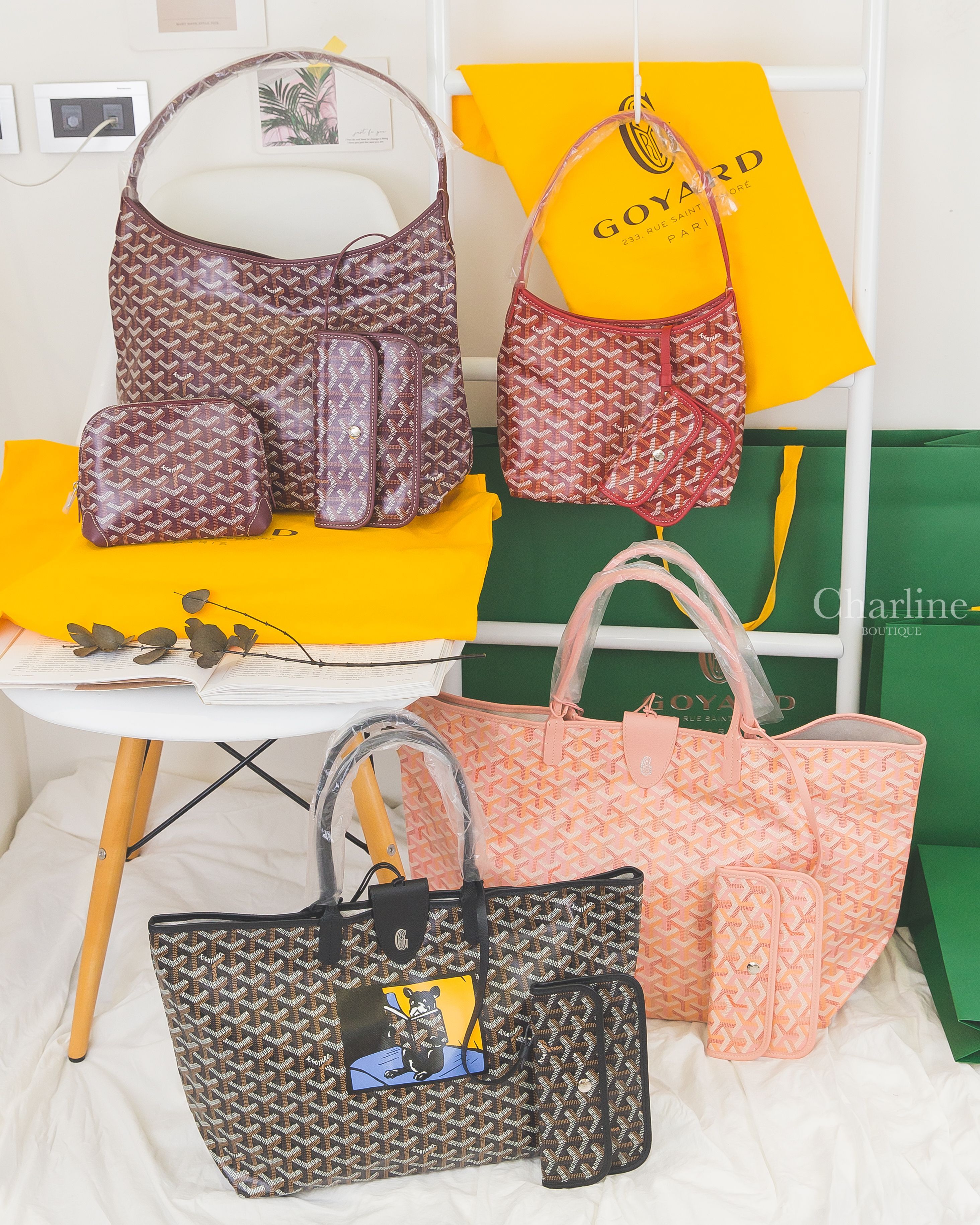 Goyard Hobo Mini 紅色,Hobo 勃根地酒紅,Vendôme Cosmetic Pouch 勃根地酒紅,Saint Louis PM 黑色客製化法鬥,Saint Louis GM 腮紅粉-Charline Boutique 精品代購