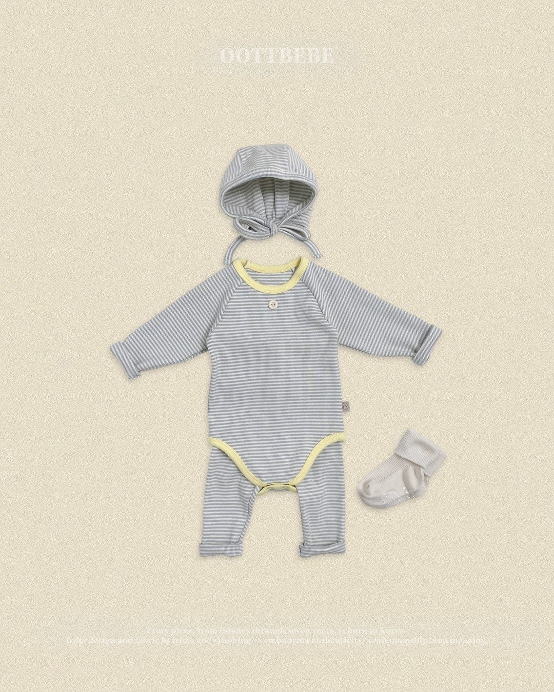 OOTT BEBE Sweet Stripe Romper（With Bonnet）