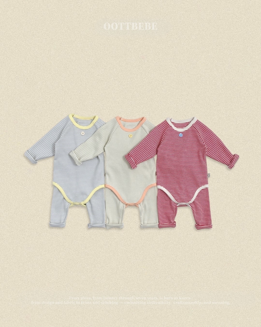 OOTT BEBE Sweet Stripe Romper（With Bonnet）