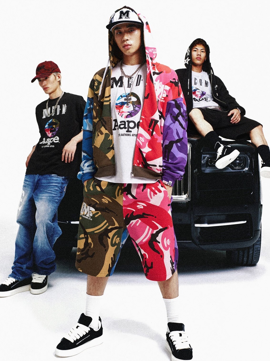 MEDM×AAPE 拼色迷彩 抽繩連帽針織外套