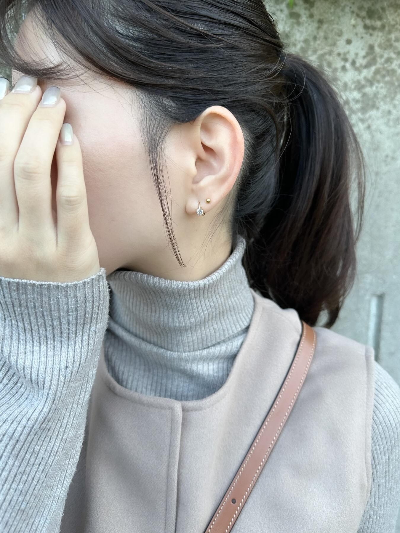 S925 little stone hoop pierce