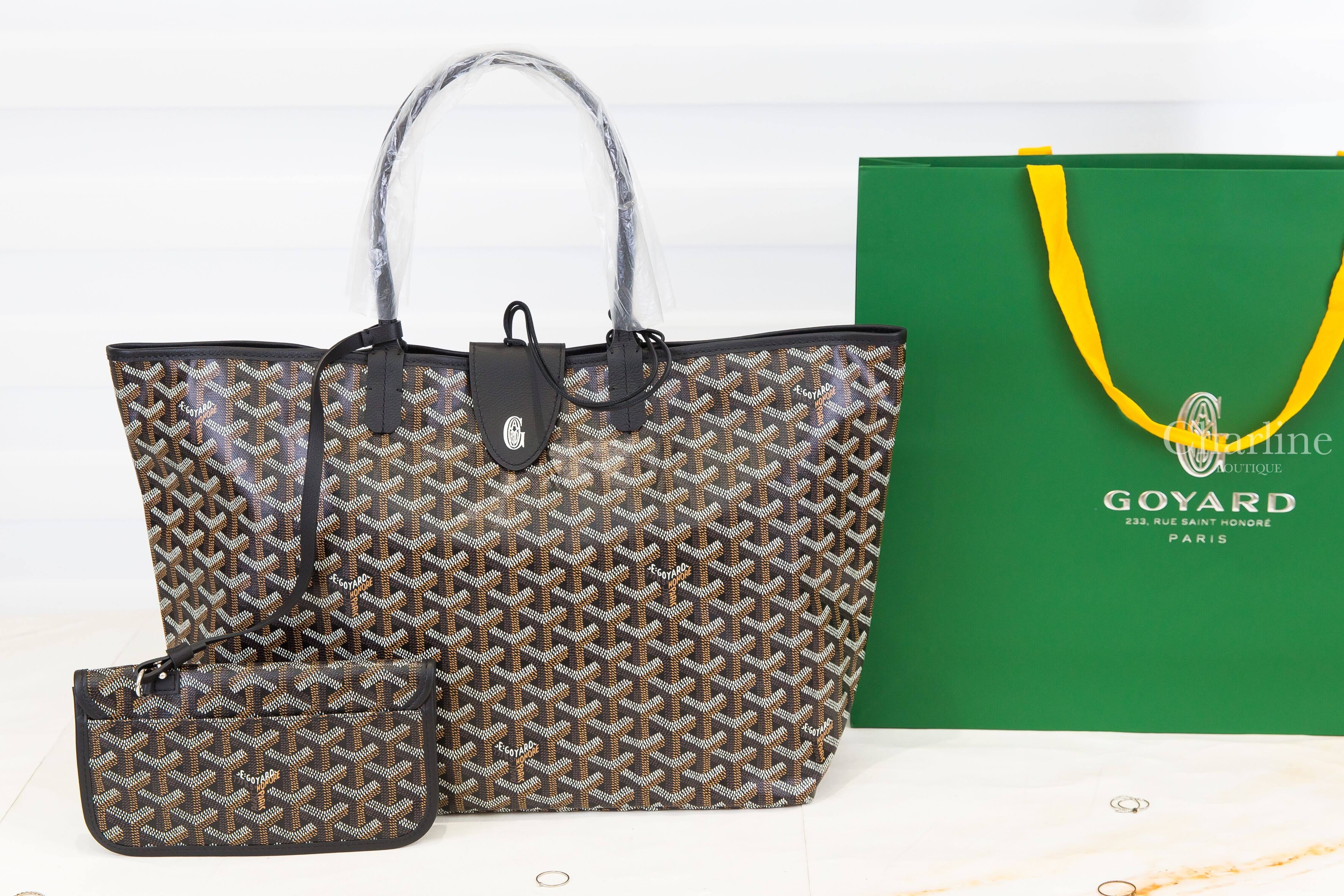 Goyard Saint Louis PM Bag 黑色客製化讀書法鬥彩繪帆布小牛皮同色提把小型無拉鍊含包夾托特包-Charline Boutique 精品代購